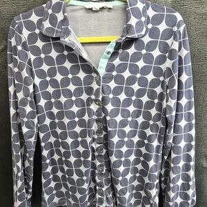 Boden Geometric Blue and White Button Down Shirt